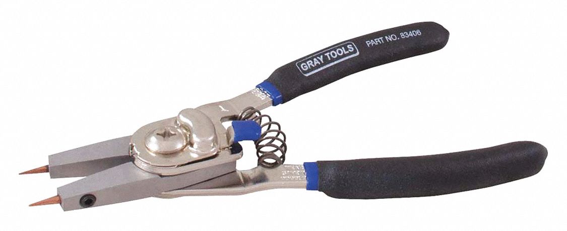 SNAP RING PLIERS, INTERNAL/EXTERNAL CONVERTIBLE, SPRING LOADED, 8 IN