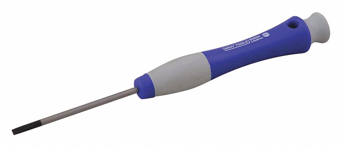 SCREWDRIVER, PLASTIC HANDLE, 3/32 IN TIP, CUSHION GRIP, 6½ IN L X 3/32 IN DIA