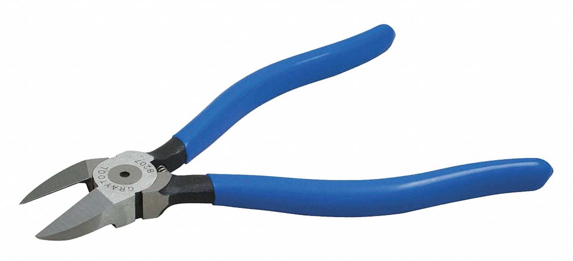 SIDE CUTTER PLIERS, FLUSH CUT, BLUE, 7 1/2 IN L, JAW 1 X 5/16 IN, DROP FORGED STEEL