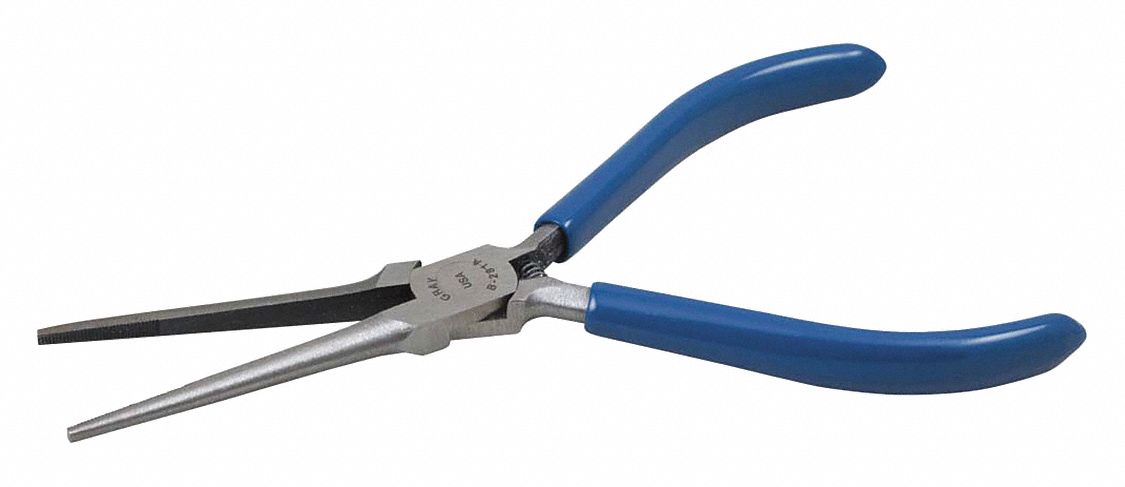 NEEDLE NOSE PLIERS, SLIM, BLUE, 6 IN LENGTH, 1 3/4 IN JAW, VINYL/STEEL