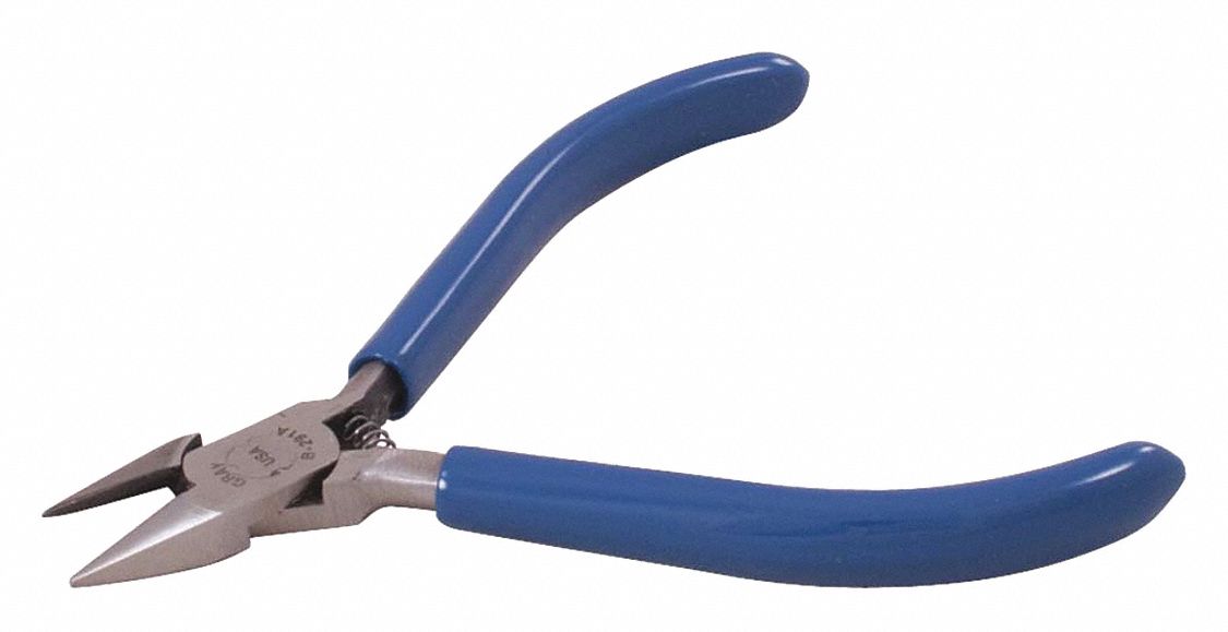 SLIM-NOSE DIAGONAL CUTTING PLIERS, SEMI-FLUSH CUT, 4 1/4 IN L, JAW 1/2 IN L, FORGED STEEL