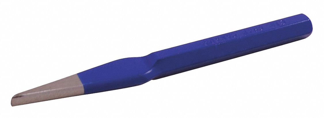 ROUND NOSE CHISEL, HEAT TREATED, HIGH POLISHED, BLUE SHANK, 6 1/4 X 1/4 IN