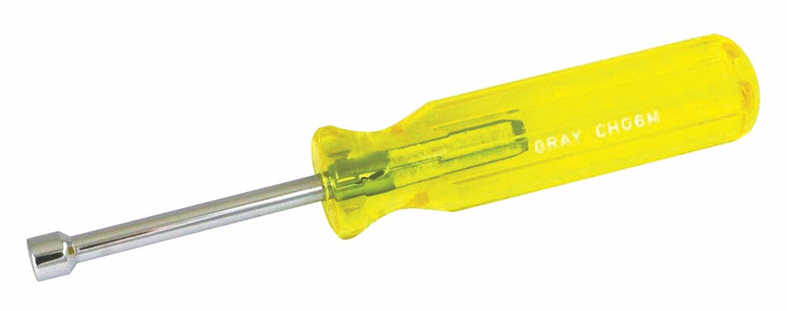 NUT DRIVER, 6 MM, HIGH-VISIBILITY, OIL/SOLVENT RESISTANT, AMBER, 6 3/4 X 1 X 1 IN, PLASTIC