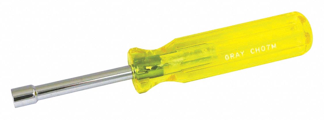 NUT DRIVER, 7 MM, HIGH-VISIBILITY, OIL/SOLVENT RESISTANT, AMBER, 6 3/4 X 1 X 1 IN, PLASTIC