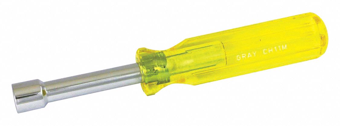 NUT DRIVER, 11 MM, HIGH-VISIBILITY, OIL/SOLVENT RESISTANT, AMBER, 6 3/4 X 1 X 1 IN, PLASTIC