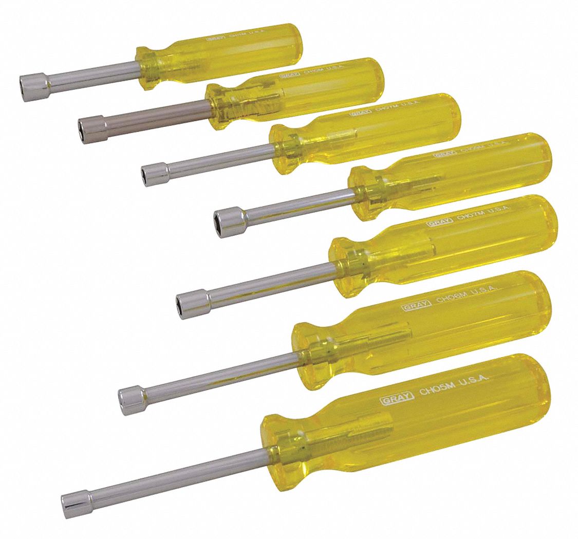 NUT DRIVER SET, ACETATE HANDLE, 7 PIECES, METRIC, NOT INSULATED, 5 MM, 6 MM, 7 MM, 8 MM, 9 MM, 10 MM, 11 MM L