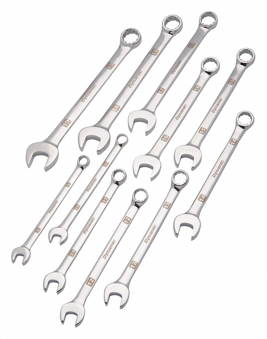 COMBINATION WRENCH SET, METRIC, 12 PT, CHROME, 11 PIECE SET