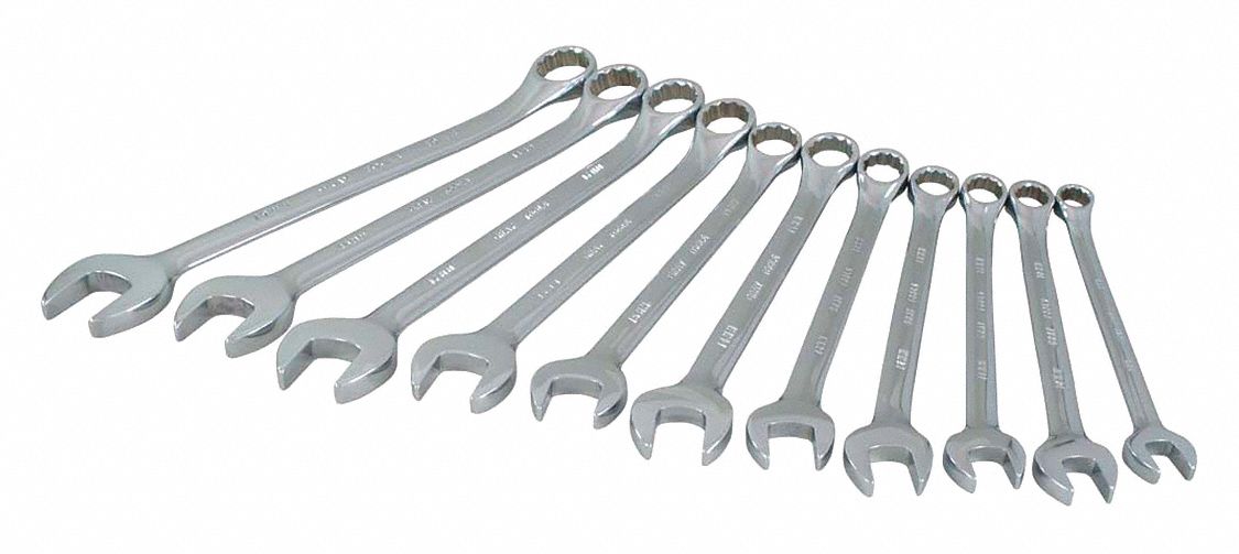 COMBINATION WRENCH SET, METRIC, 12 PT, CHROME, 11 PIECE SET