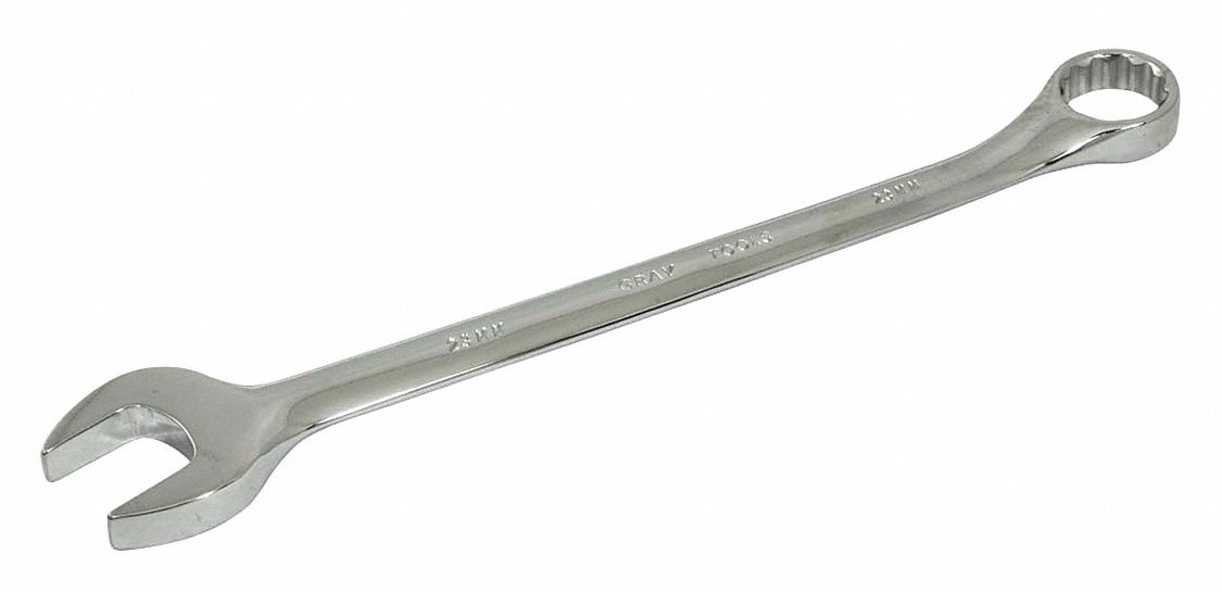 COMBINATION WRENCH, ALLOY STEEL, SILVER 1-PIECE HANDLE, 23 MM HEAD, ⅜ IN HEAD THICKNESS, METRIC, 15 &deg;  OFFSET, 292 MM L