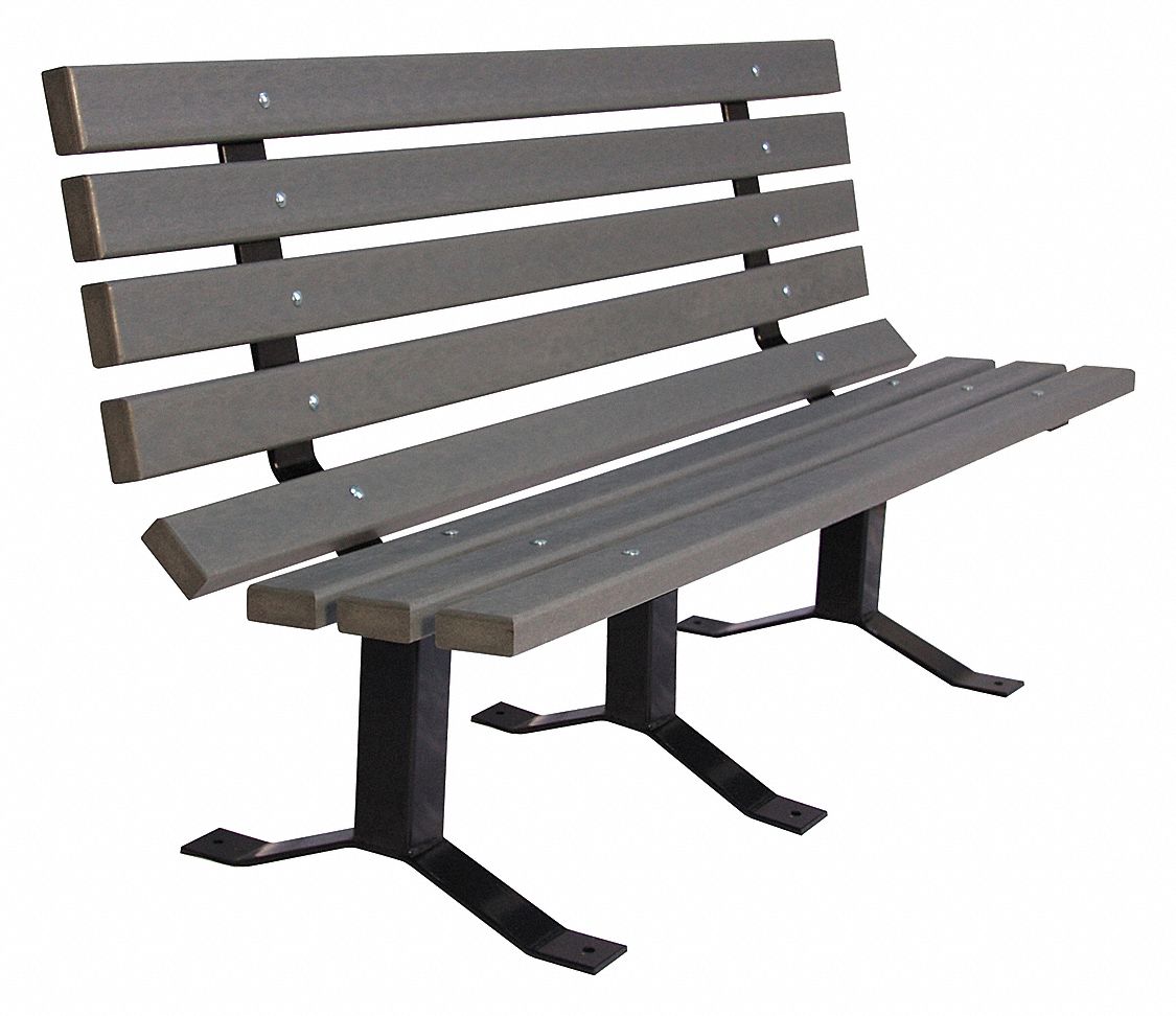 ULTRASITE Recycled Plastic Outdoor Bench, Gray, 96 in Length 13R009