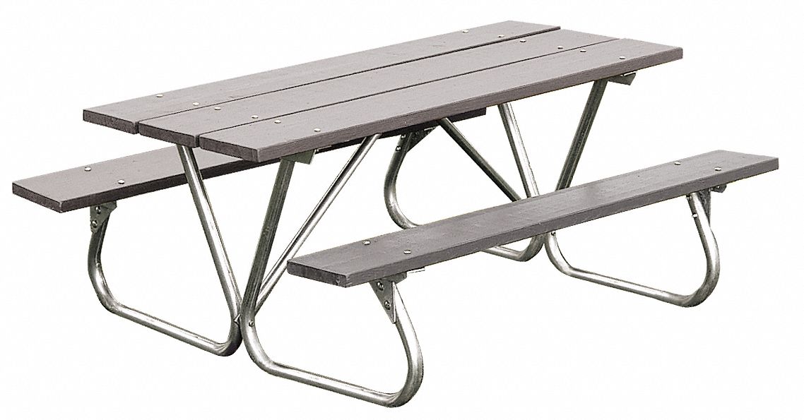 ULTRASITE 68 inD x 72 inW Rectangle Recycled Plastic Picnic Table, Gray