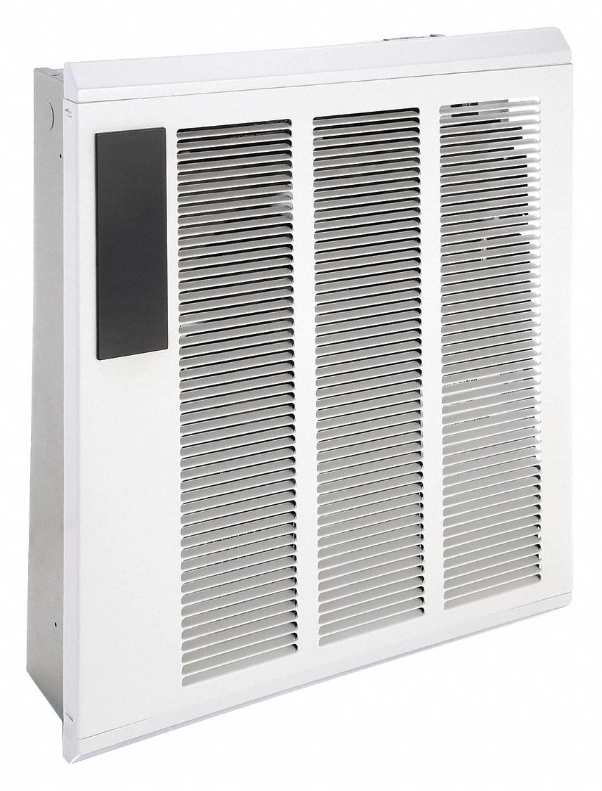 Recessed Electric Wall-Mount Heater: 1800 W/4000 W, 277V AC, 1 Phase, 277V AC, 1-phase, White