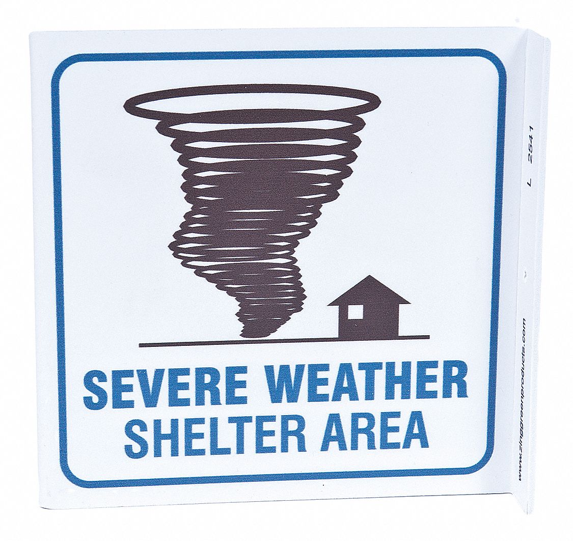 EVACUATION SIGN, ASSEMBLY OR SHELTER, PLASTIC, 7 IN X 7 IN, WITH MOUNTING HOLES, L-SHAPED