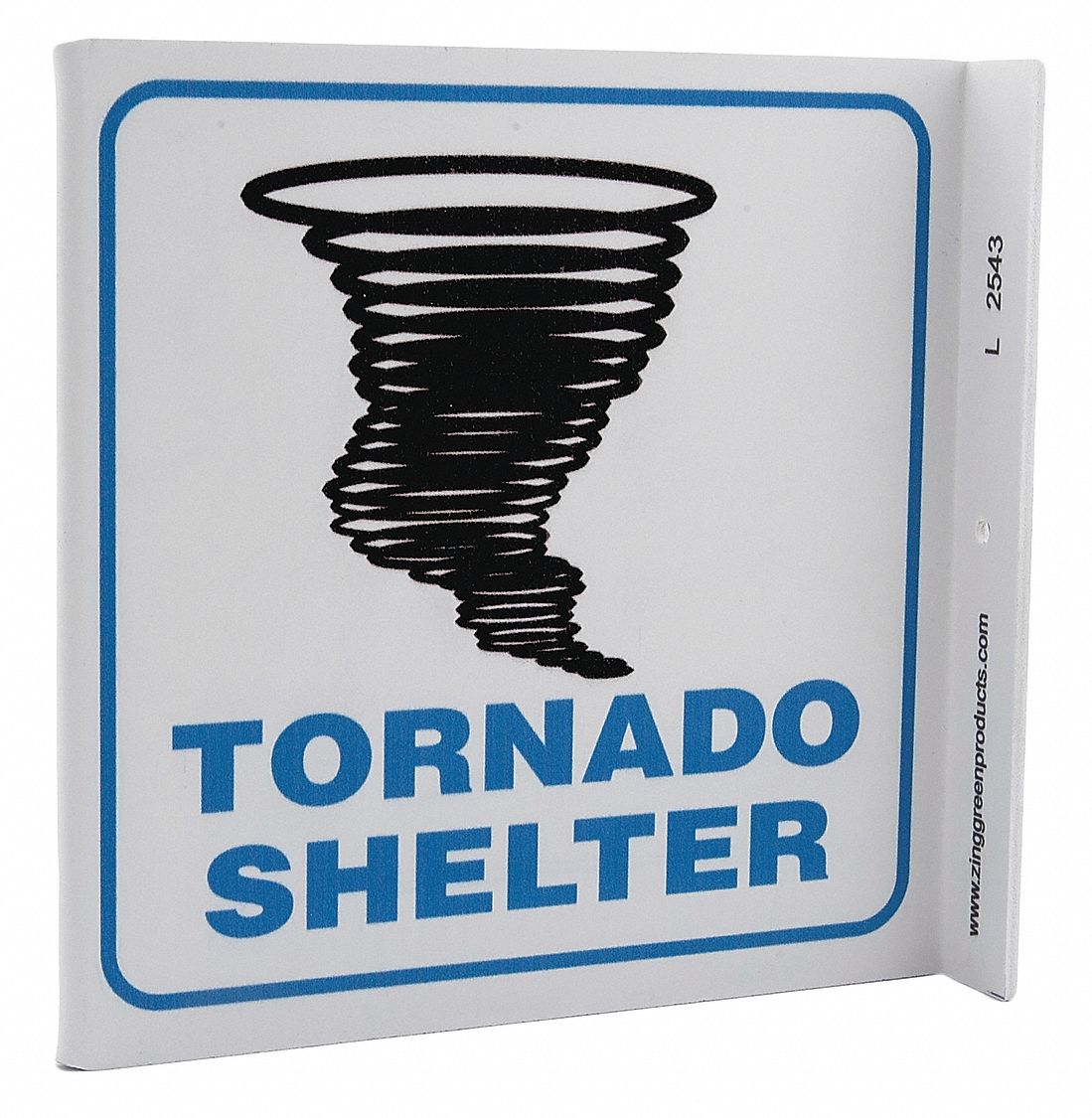 EVACUATION SIGN, ASSEMBLY OR SHELTER, PLASTIC, 7 IN X 7 IN, WITH MOUNTING HOLES, L-SHAPED