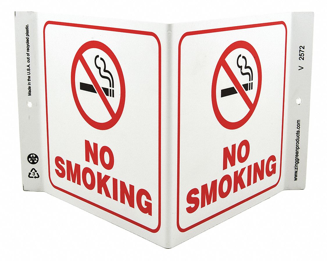 NO SMOKING SIGN, PLASTIC, MOUNTING HOLES, 7 IN X 12 IN NOMINAL SIGN SIZE
