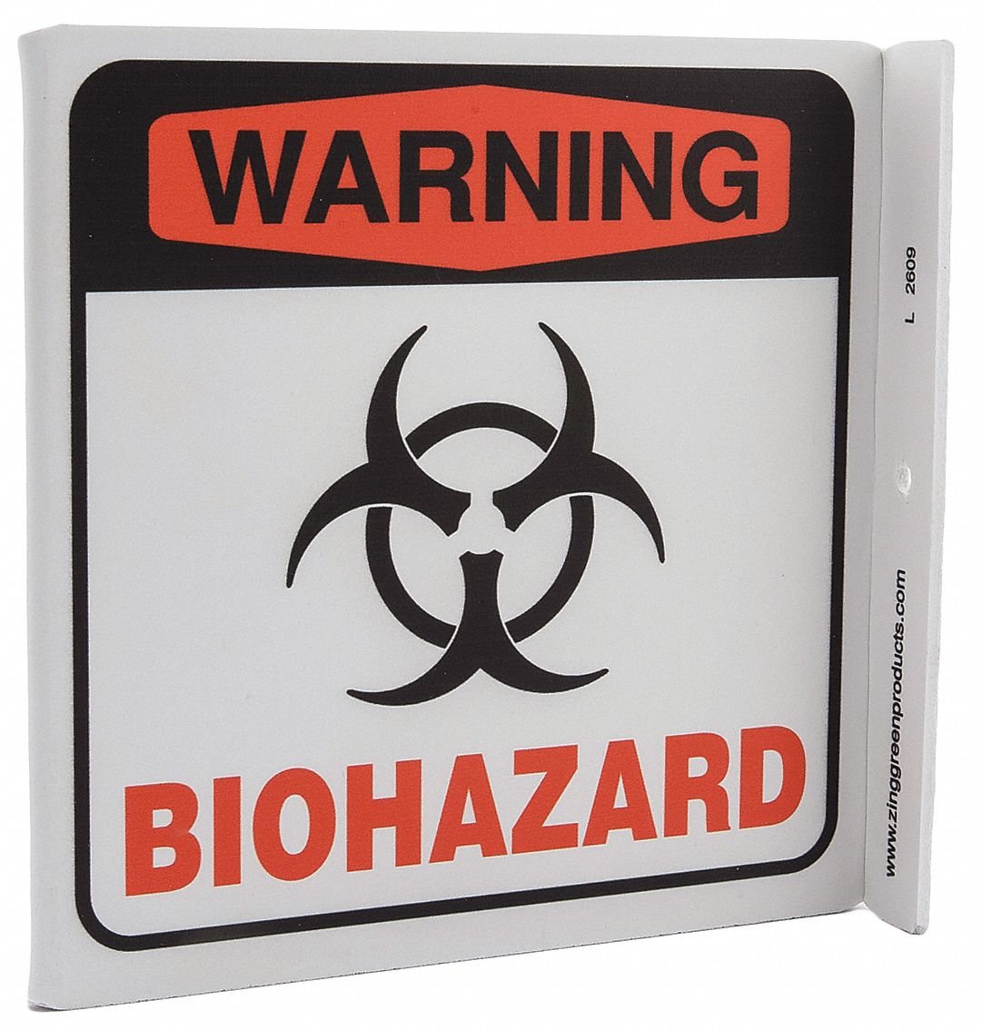 WARNING BIOHAZARD SIGN, PLASTIC, MOUNTING HOLES, 7 IN X 7 IN NOMINAL SIGN SIZE, BIOHAZARD