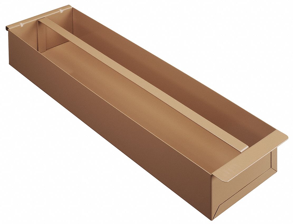 Tool Tray: Tool Tray, 8 in Overall Wd, 27 5/8 in Overall Lg, 4 in Overall Ht, Steel, Tan