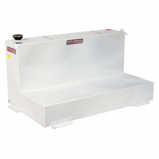 Liquid Transfer Tank: White, L-Shape, 90 gal Capacity, 14 Gauge Steel