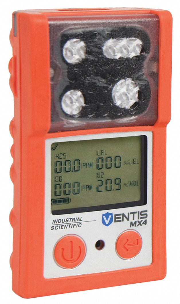 Multi-Gas Detector: CO/H2S/LEL/O2, CO/H2S/LEL/O2, Orange, Adj, Audible/Vibrating/Visual