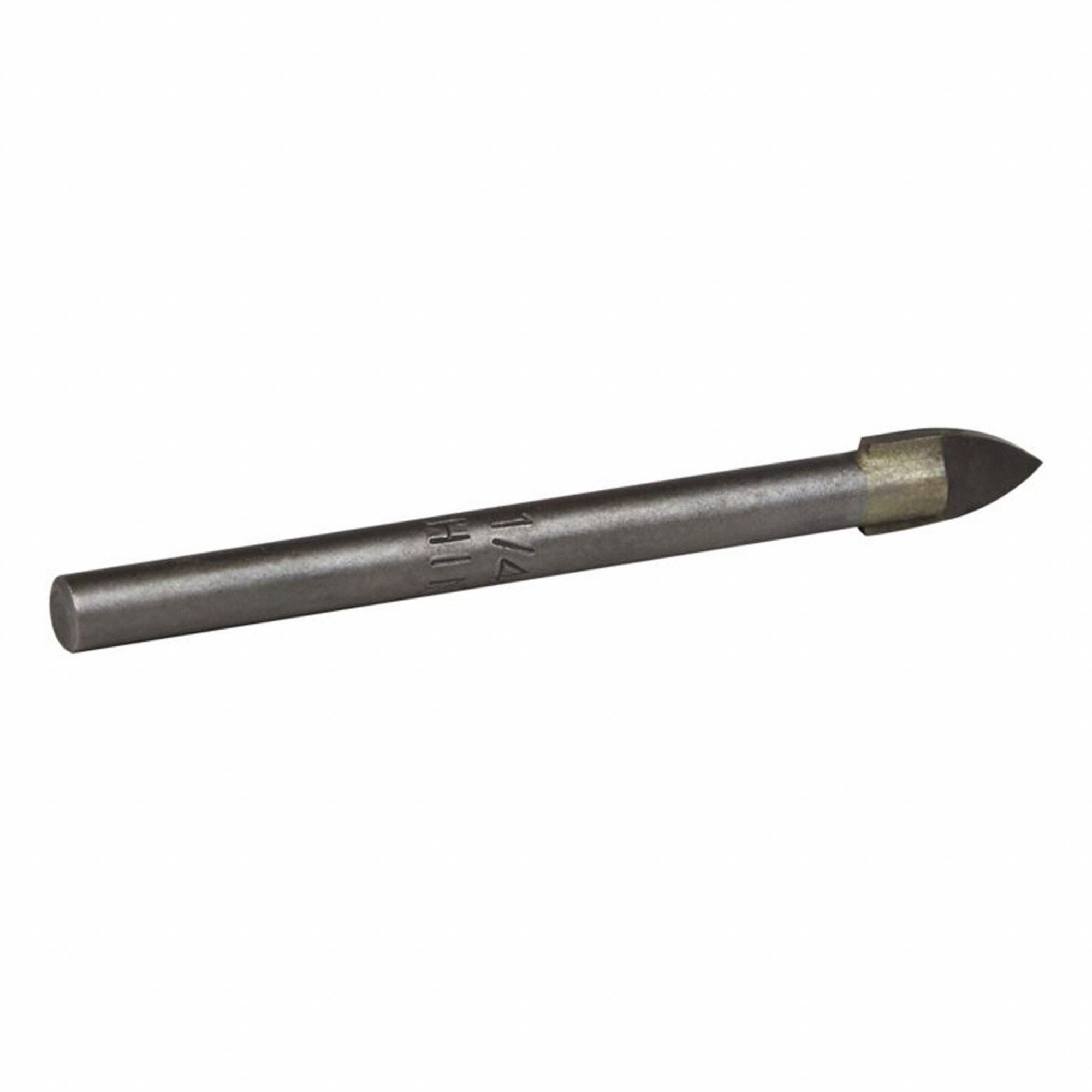 GLASS AND TILE DRILL BIT, 1/4 IN, FRACTIONAL INCH, CARBIDE