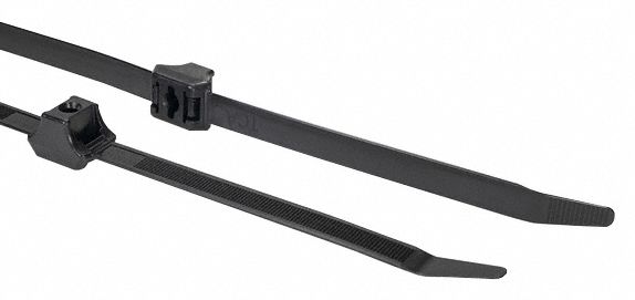 DUAL LOCK TIE CLAMP, 13 IN L/1.3 IN MAX DIA, BLACK, NYLON/POLYAMIDE, PK 50