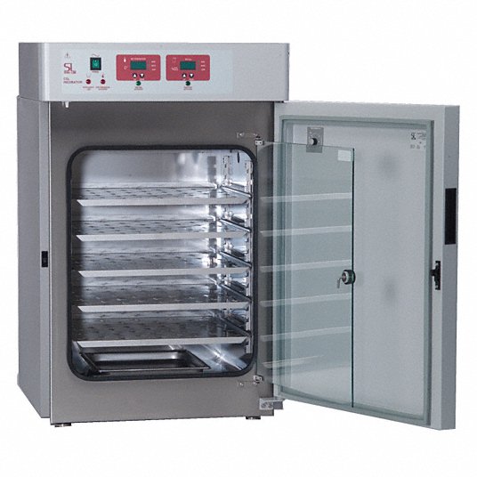 Incubator: 8° to 60°C, 5.52 cu ft Capacity (Cu.-Ft.), 40.25 in Overall Ht, 26 in Overall Wd