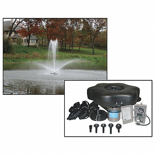 Pond Decorative Fountain System: 120V, Continuous, 25 ft Max. Spray Wd, 10 ft, 100 ft Cord Lg