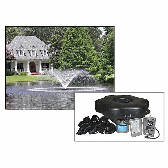 Pond Aerating Fountain System: 120V, Continuous, 15 ft Max. Spray Wd, 5 ft, 150 ft Cord Lg