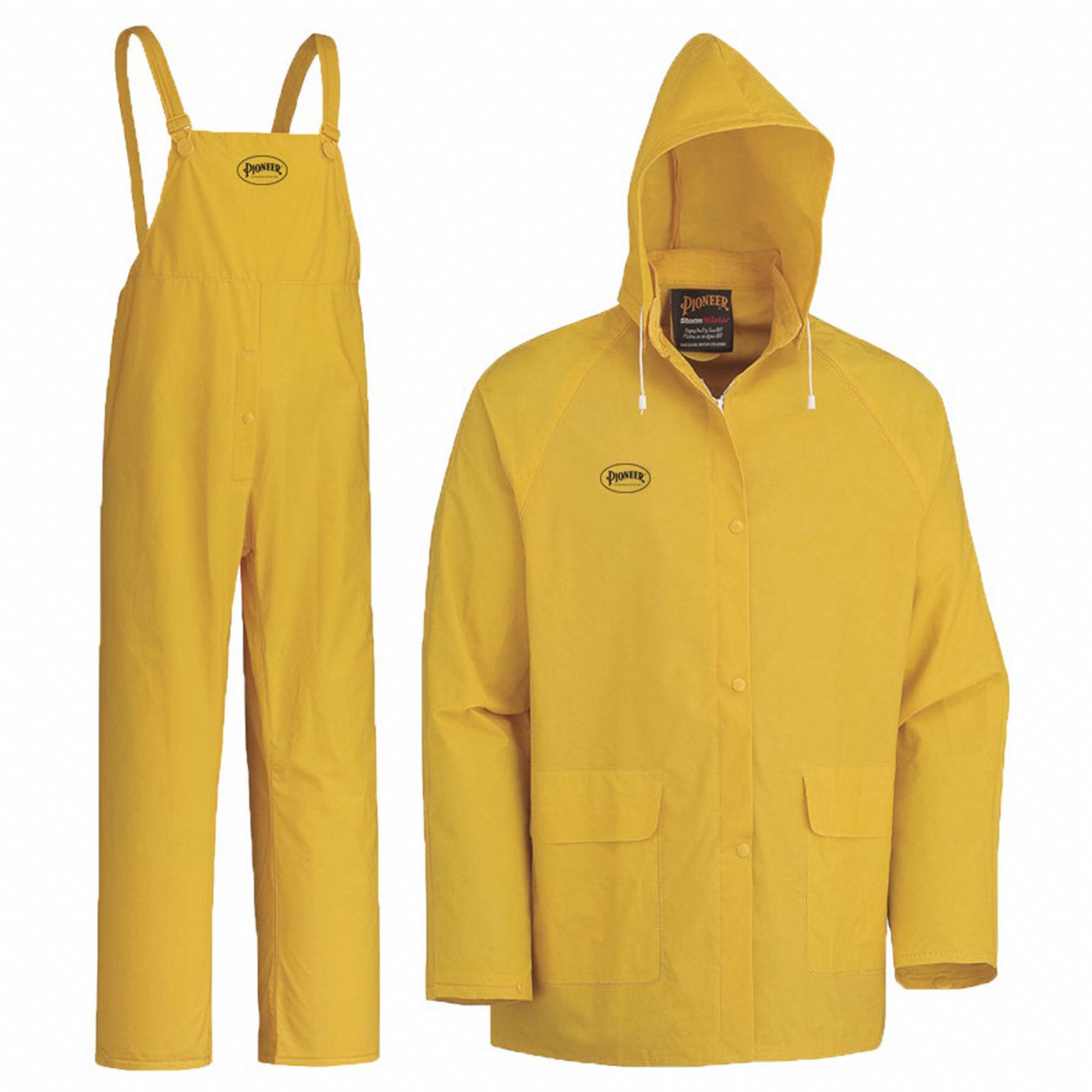 YELLOW 3-PIECE RAIN SUIT, 4XL, SNAP CLOSURE, PVC/POLYESTER, WELDED SEAMS