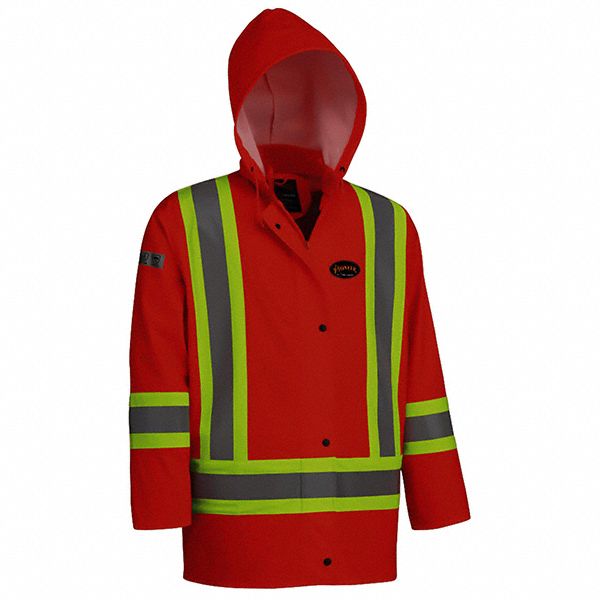 PIONEER FR WATERPROOF HI-VIZ SAFETY JACKET - PU STRETCH - DET. HOOD - HV  ORANGE - 6XL - Arc Flash & Flame-Resistant Jackets & Coats - JRV5892-6X