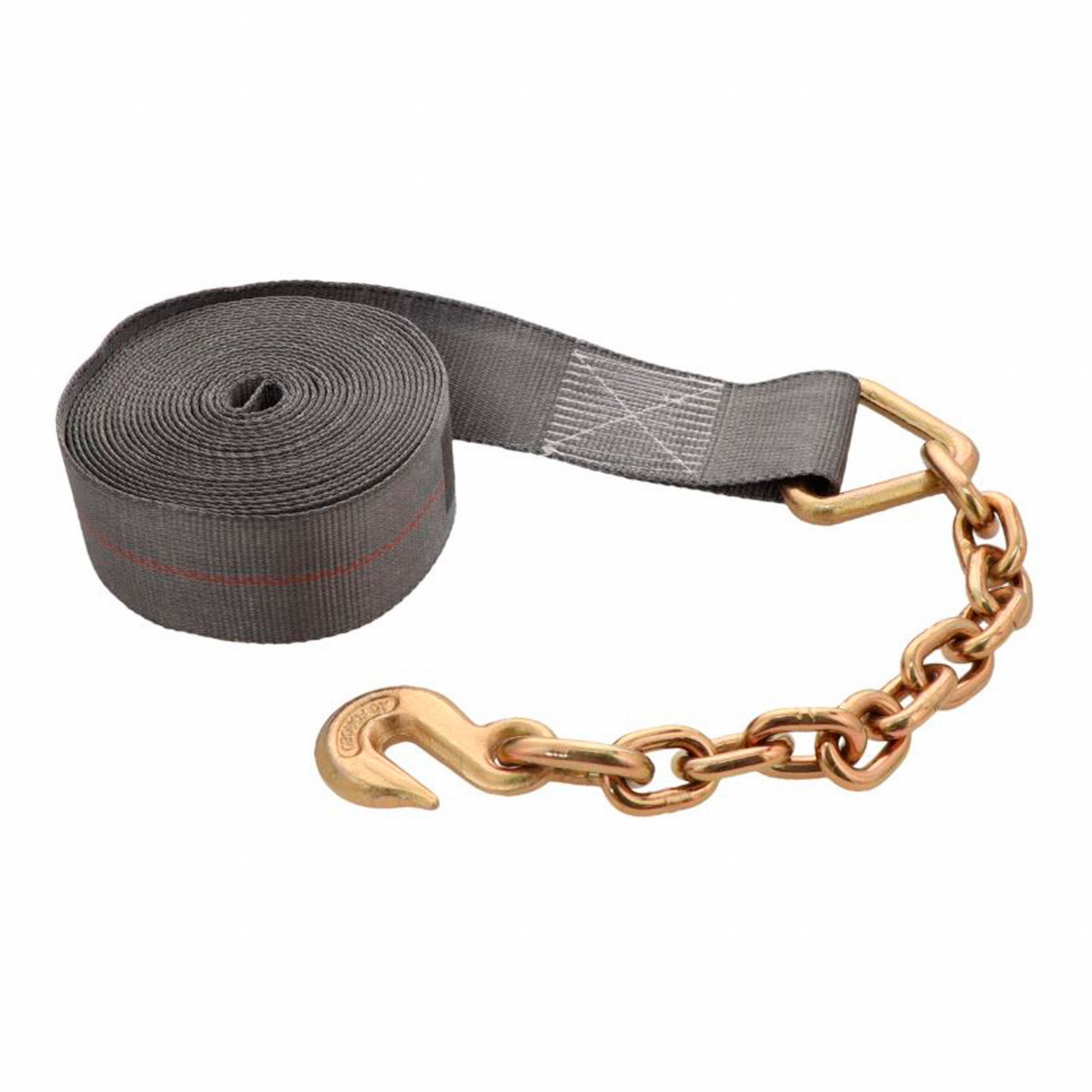 WINCH STRAP, BLACK/GREY, 3 IN W X 30 FT L, 2,450 KG LOAD LIMIT, CHAIN ANCHOR END TYPE, 6 MO WARRANTY