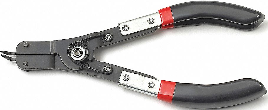 SNAP RING PLIERS, ALLOY STEEL, BLACK DOUBLE DIPPED HANDLE, COATED FINISH, RETAINING RING PLIERS, MANUAL OPENING, 6½ IN L