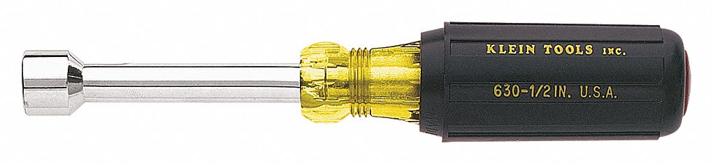HOLLOW ROUND SHANK NUT DRIVER, 9/16 IN TIP SIZE, 9 1/4 IN OVERALL L, 4 IN SHANK L, SAE