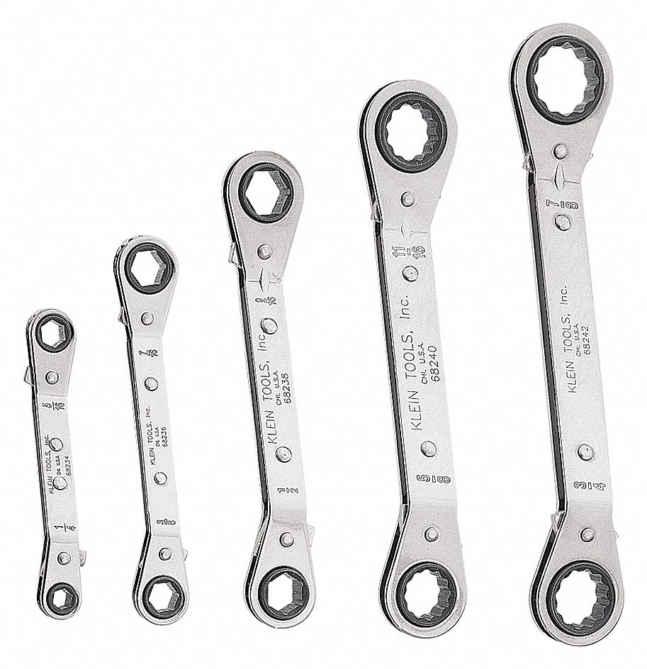 BOX END WRENCH SET, ALLOY STEEL, CHROME, 5 TOOLS, 1/4 IN TO 3/4 IN HEAD SIZES
