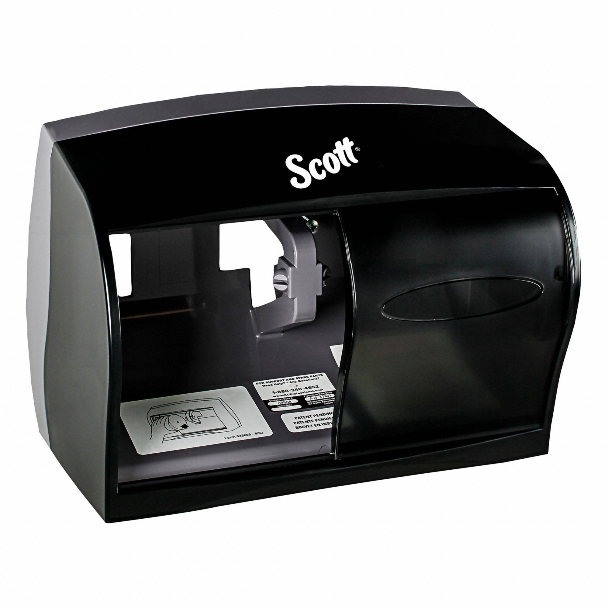 TOILET PAPER DISPENSER, CORELESS, HORIZONTAL DOUBLE RL, PLASTIC, BLACK, SCOTT ESSENTIAL
