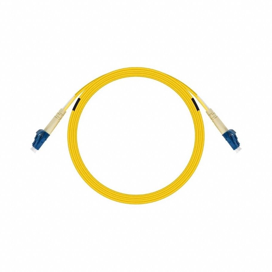 Fiber Optic Patch Cord: Single Mode, 2 m Lg, LC End 1, LC End 2, Yellow, PVC