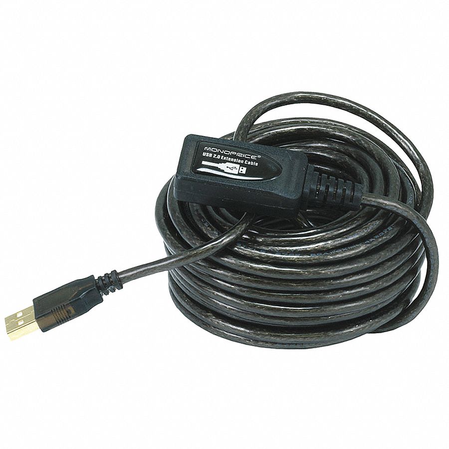 Standard USB Cable: Type A End 1, Type A End 2, Black, 32 ft Lg, 2.0 USB Specification