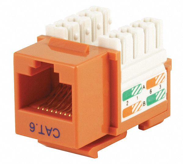 KEYSTONE JACK, PUNCH-DOWN, CATEGORY JACKS, 1 PORT, ORANGE, 6, RJ45, 5382