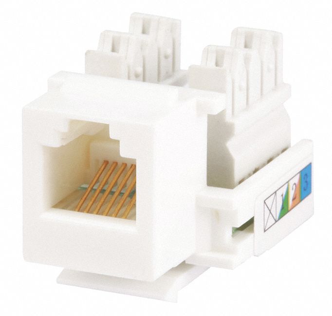 KEYSTONE JACK, PUNCH-DOWN, CATEGORY JACKS, 1 PORT, WHITE, 5E, RJ45, 7296