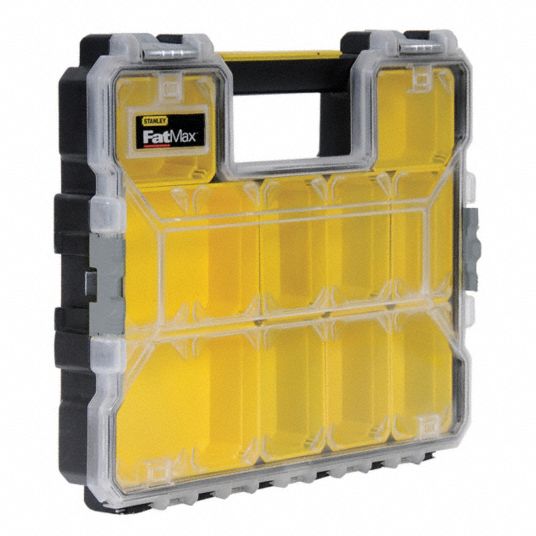 STANLEY Compartment Box: 14 in x 2 7/8 in, Clear/Black/Yellow, 1 ...