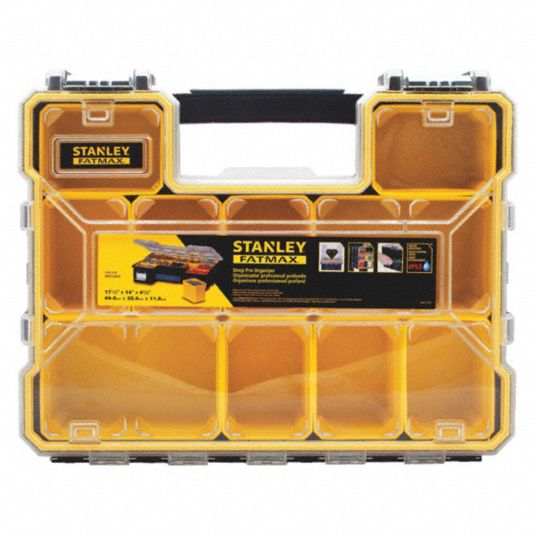 Stanley 12 Compartment Black/Yellow Small Parts Compartment Box - 11-3/4 Wide x 5-3/8 High x 15-9/16 Deep, Plastic Frame, 5 Bin Height x 5 Bin