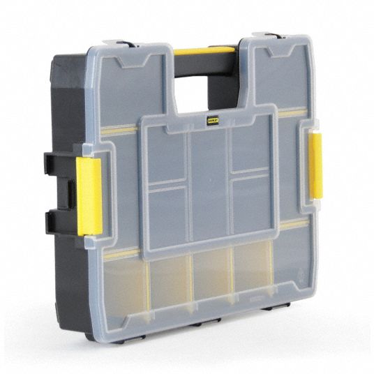 STANLEY Compartment Box: 11 1/2 in x 2 3/4 in, Clear/Black/Yellow, 14 ...