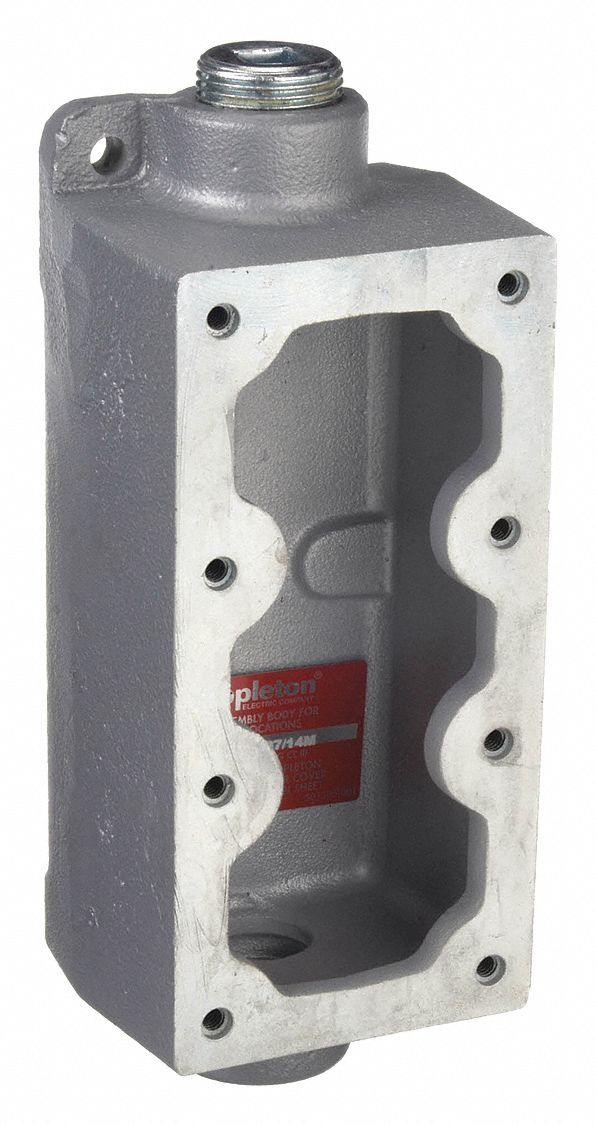 Mounting Body: 2 Gangs, Iron, 3/4 in Hub Size, Dead End, 9 3/16 in Overall Ht