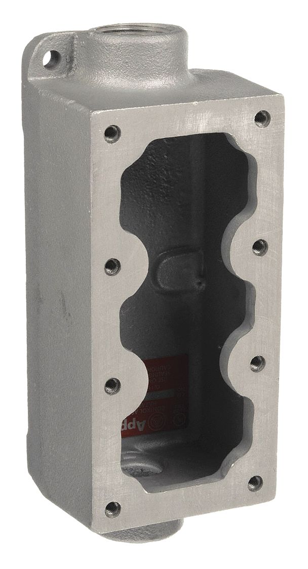 Mounting Body: 3 Gangs, Aluminum, 1/2 in Hub Size, Feed Through, Rectangular