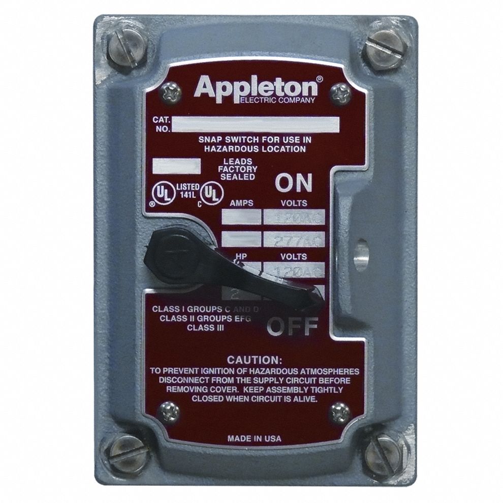 APPLETON ELECTRIC, 2-Pole, 20 A Amps, Front Cover/Chamber/Switch