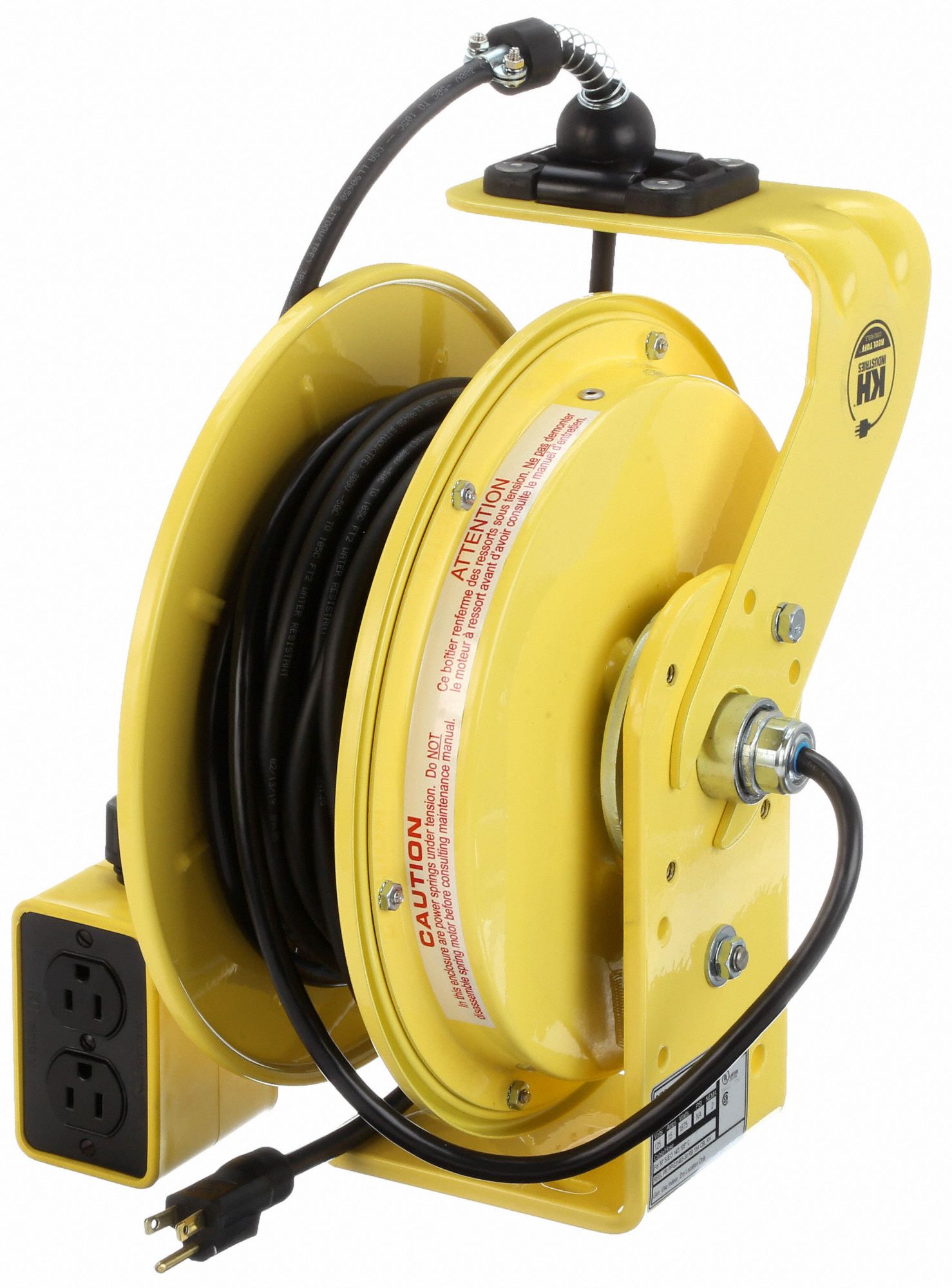 KH INDUSTRIES Extension Cord Reel, Spring Retraction, 120V AC, Quad Box
