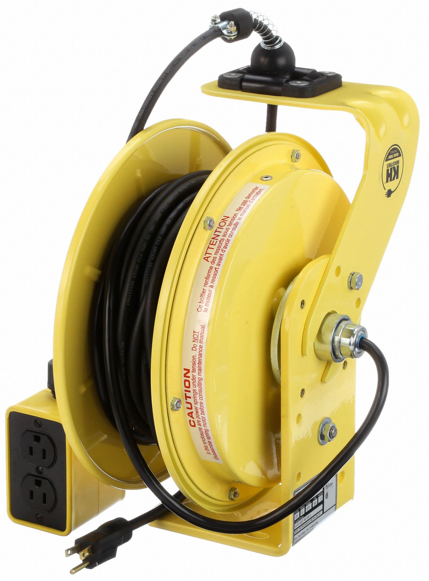 KH INDUSTRIES Extension Cord Reel: Grounding Plug, NEMA 5-15P, Quad Box ...