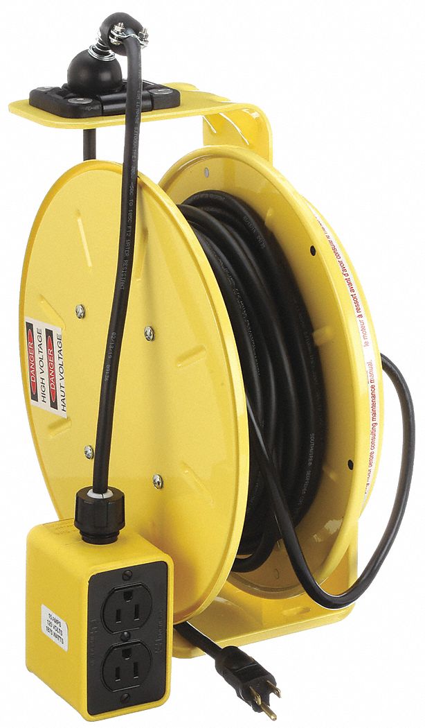 KH Industries Cord Reel,25 ft,12/3,SJ,Yellow,120VAC, RTBB3L-WDD520-J12F