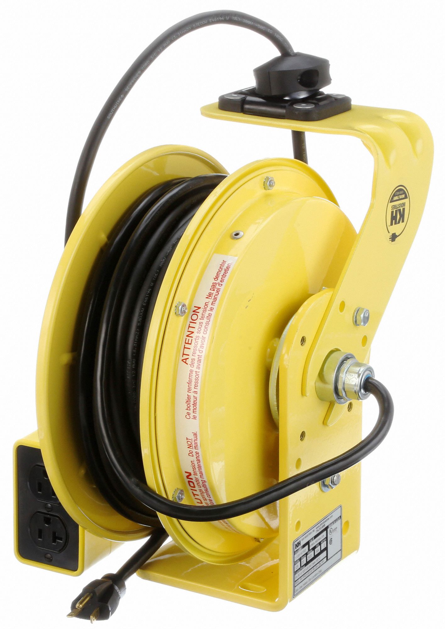 KH INDUSTRIES Extension Cord Reel: Grounding Plug, NEMA 5-20P, Quad Box ...