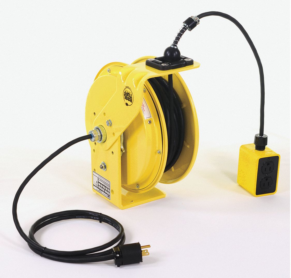 KH INDUSTRIES RETRACTABLE CORD REEL, STEEL, 16 AWG, 4 OUTLETS, 10A, 125V  AC, 3 CONDUCTORS, 35 FT - Self-Retracting Cord Reels - KHIRTBA3LWD515J16H